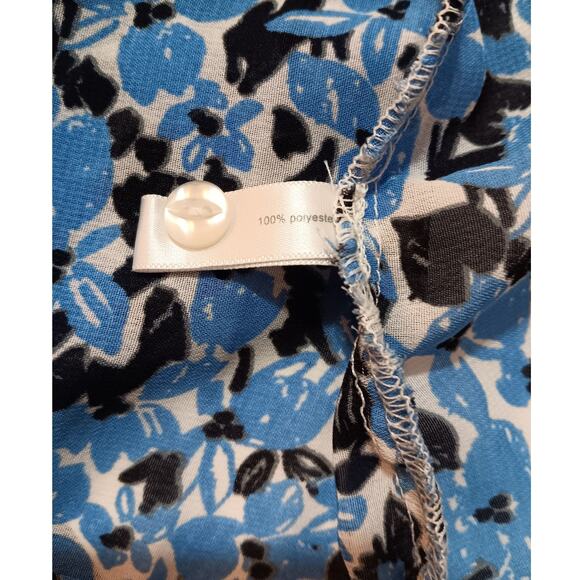 Y2K FASHION BUG Retro Top Blouse Medium Accordion Pleats Flare Floral Bloom Blue - Picture 6 of 8